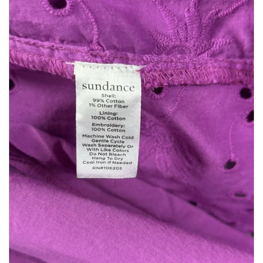 Sundance Purple Eyelet Floral Embroidery Puff Sleeve Button Down Shirt Camisole - Picture 10 of 15